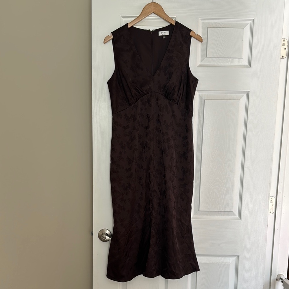 BCBG Brown Floral Patterned Slip Midi Dress Size 10